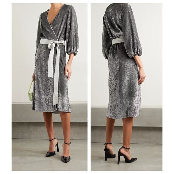 NWT ALICE + OLIVIA Anne Sequin Long Sleeve Wrap Dress Size 2 - Picture 13 of 13